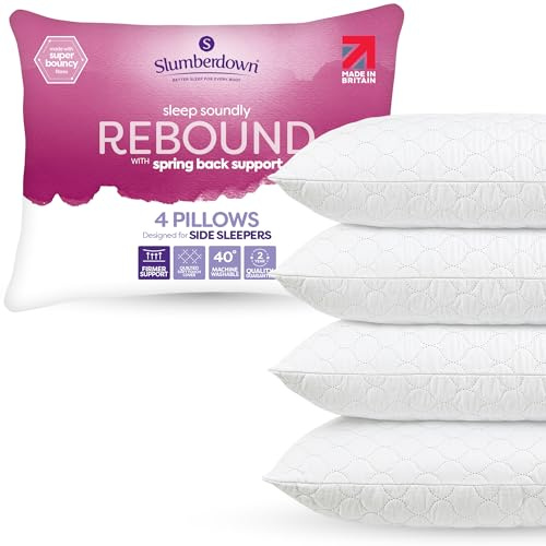 Slumberdown Rebound Pillows 4 Pack Hotel Quality Cloud-Like Comfort | Medium-Firm Fill for Back & Side Sleepers, Hypoallergenic, Machine Washable, Made in UK, 2-Year Guarantee, 48 x 74cm Standard