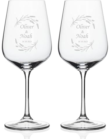 Wanapix | Pack 2 Verres à Vin Personnalisés | Verre à Vin en cristal gravés | Pack de Verres à Vin en cristal Bohème personnalisables par gravure | Flowers