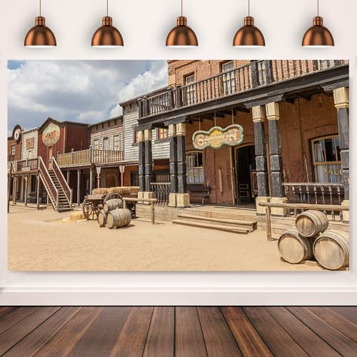 3x2m Toile de Fond Western Cowboy Vieille Ville Cow-Boy USA Vintage Saloon Central Arizona Photographie arrière-Plan Baby Shower Birthday Party Decorations Travel Portrait Banner Photo Booth Props