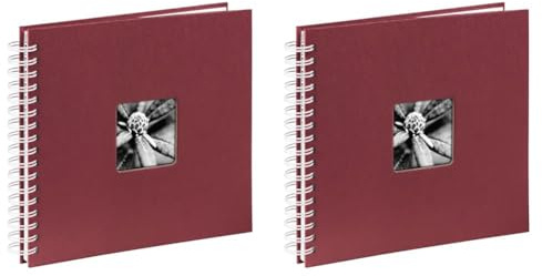 Hama Fotoalbum 28x24 cm (Spiral-Album mit 50 weißen Seiten, Fotobuch mit Pergamin-Trennblättern, Album zum Einkleben und Selbstgestalten) bordeaux (Packung mit 2)