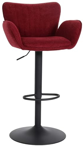 Barhocker HWC-M67, Drehstuhl Barstuhl, mit Armlehne Fußablage drehbar Stoff/Textil Eisen FSC® - Bordeaux Fuß schwarz