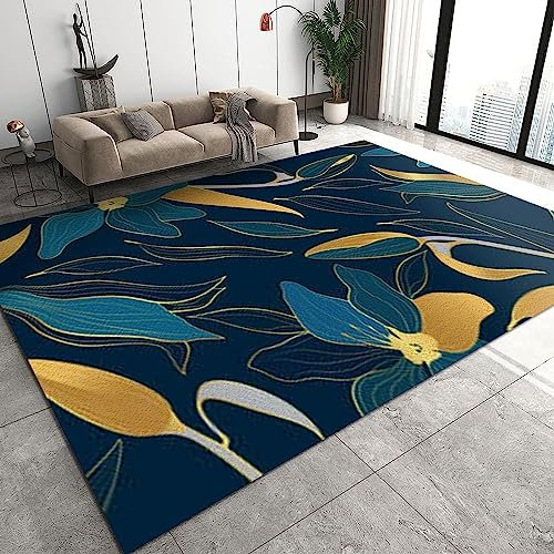 Blaue Und Gelbe Blütenblätter Teppich, Wohnzimmer Teppich, Kinderteppich, 3D Druck, Flanell Schlafzimmer Anti-Rutsch Teppich - (80 X 160 cm) - Leicht Zu Reinigendes, Weiches Polyester -7B8Z+B3I