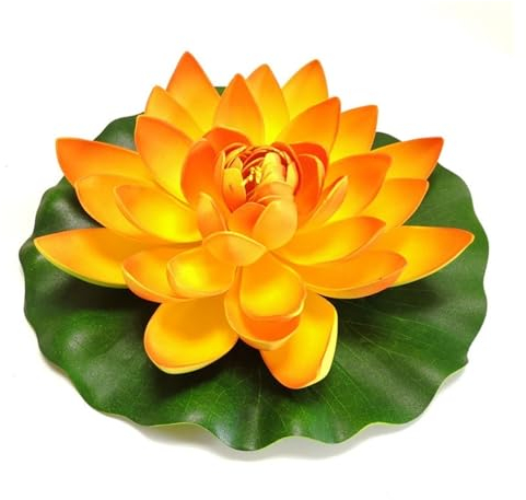 KüNstlicher Lotus 10/17/28/40/60 cm Schwimmende Lotus-Kunstblume, lebensechte Seerosen-Mikrolandschaft for Hochzeitsteich-Gartendekoration KüNstliche Seerosen (Color : 28cm orange)