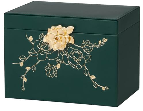Enthralite Jewellery Box with Lock for Girls: Jewellery Organiser for Dresser - 3-Drawer Earrings Storage Girls Women Gift (Dark Green)