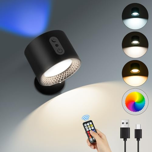 HOTUT Wandleuchte Innen,Wandlampe mit RGB-Ambiente-Beleuchtung mit Fernbedienung,Akku Wandlampe,360° Drehbare Touch Control Wandlampen,Kabellos Leselampe für Wohnzimmer, Schlafzimmer