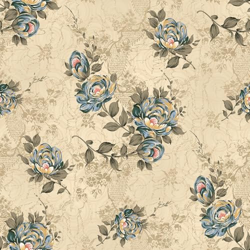 VaryFloral Beige Boho Floral Wallpaper Vintage Farmhouse Victorian Mid Century Flower Wall Paper Peel and Stick Removable Peony Floral Antique Contact Paper for Bedroom Living Room Cabinet 12x 118