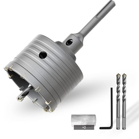 CSOOM Scie cloche à béton de 82 mm avec rallonge SDS-Plus de 110 mm, pointe en carbure de tungstène, 2 forets de centrage