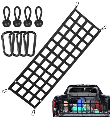 Holdes Pickup-LKW-Ladeflächen-Heckklappennetz,Heckklappennetz für LKW-Ladefläche - Pickup-Truck-Ladeflächennetz, Heckklappennetz für Fracht,Wetterfestes Frachtnetz mit Karabinerhaken für Kajaks, Möbel