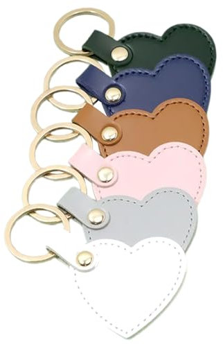 LAMDNL Lot de 6 porte-clés colorés en forme de cœur en cuir avec pendentif en forme de cœur élégant pour sac à dos, 5,3 x 5,1 cm