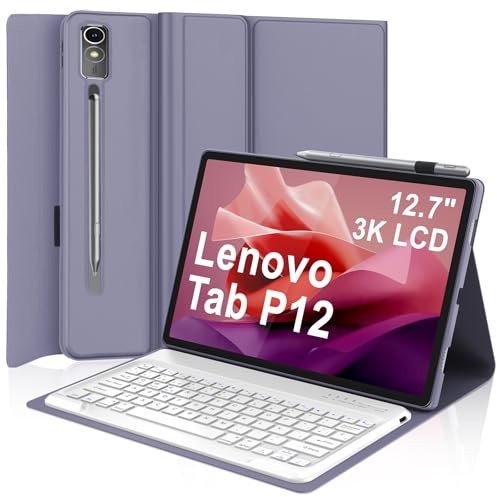 IVEOPPE Lenovo Tab P12 12.7 Teclado Español - Funda Teclado Bluetooth Magnético Desmontable para Tablet Lenovo Tab P12 2023 12.7 Pulgadas TB370FU, Púrpura Lavanda