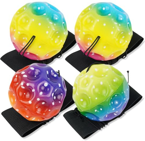 Meleager Ball mit Schnur, Jumpball Mondball, Handgelenk Ball Mit Schnur, 4 Stück Bubble Ball(Bunt), Bouncing Ball, Spaceball, Sport Springball für Kinder Erwachsene