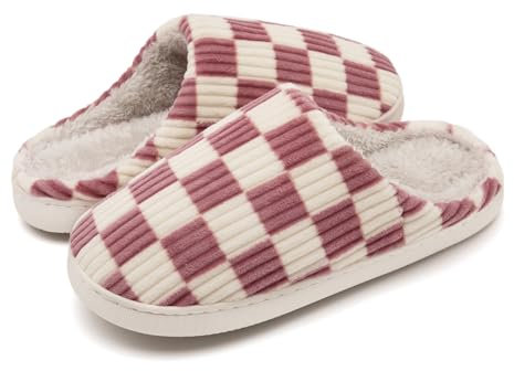 Guyarns Chaussons Femmes Hommes Hiver,Pantoufles Femmes Carreaux en Mousse Floue Glissent sur des Chaussons Moelleuses de Chambre à Coucher anti-skid Intérieur Extérieur(Rose,38/39 EU)