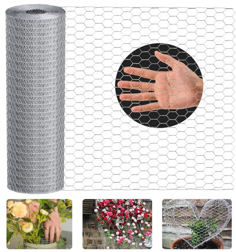 Lienffy Hühnerdraht für Blumenarrangements, Garten Geflügel Netting - 0.45 × 12m feuerverzinkt 1.9cm Loch Größe Hexagonal Draht Gartenzaun für Blumen Handwerk Huhn Coop Barriere Kaninchenkäfig, Silber