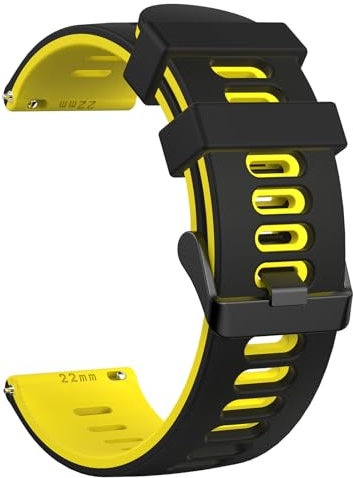 Mugust Silicone Rubber Watch Bands, Quick Release Sport Watch Replacement Straps, Universal Smart Watchband with Black Stainless Steel Buckle for Men Women (22mm, Black-Yellow)