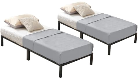 FetiNes 2er Set Bettrahmen Einzelbett 90 x 200 cm Plattformbettrahmen Metallbett, Modern Bettgestell Jugendbett mit Lattenrost Schwarz, Leichte Montage