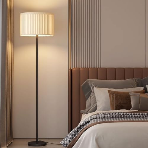 Wylolik Trommelschirm-Stehlampe, nordische Stehlampen schwarz/weiß/goldfarbener Stoff vertikale Lampe, poliertes Metall, Steh-Stehleuchten Innen-Leselampe Stehlampe Stehleuchte für Wohnzimmer