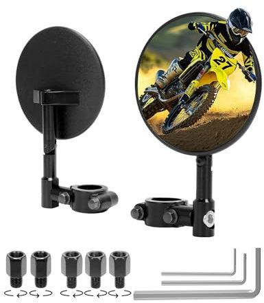 SUPAREE Klappbarer Motorrad Spiegel - E Geprüft, 360° Drehbar, Offroad Tauglich - Für Lenkerdurchmesser 22 mm - Passend für Scooter, Roller, ATV - 2 Stück