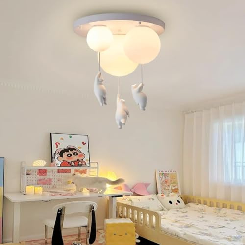 VTAMng Moderne kreative Deckenlampe E27 Beleuchtung Lampe Schlafzimmer Kronleuchter milchig weißer Acryllampenschirm geeignet für Küche Restaurant Garderobe Bar Cartoon Harz Bär Deckenbeleuchtung