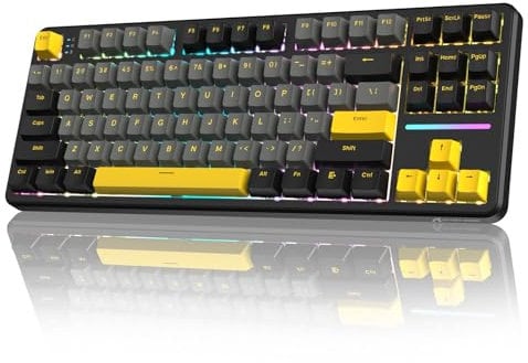 LexonElec X ATTACK SHARK X87 Wireless Mechanical Keyboard, Tri Mode-BT/2.4G/Wired, Hot-swappable Linear Switch, 87 Keys PBT Keycap, Gasket Structure, Rechargable RGB Backlit Gaming Keyboard(Black)