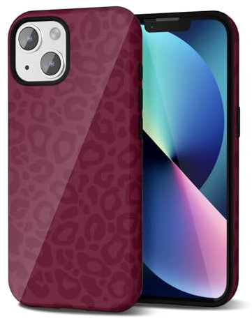 Svanove Cheetah Print Phone Case for iPhone 13/14 Case Girly Trendy Leopard Pattern, Retro Cool Animal Print, Luxury Cute Case for Women, Aesthetic Y2k Hard Shell Plastic, Burgundy
