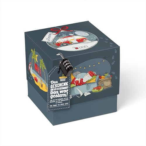 SURPRISA Geschenkbox für Weihnachten, Rätselbox Geldgeschenke Verpackung für Gutscheine, Weihnachtsrätsel, Größe M (16cm)