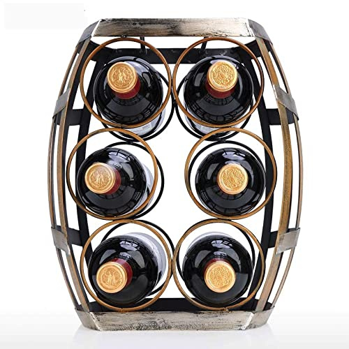 Tiiiopkvvv Weinregal für 6 Flaschen, Weinregal, Tischplatte, Fass Weinregal, stabiles Eisenmaterial, handgefertigt, Handwerk, Präsentation, Lagerregal, Weinflaschenhalter
