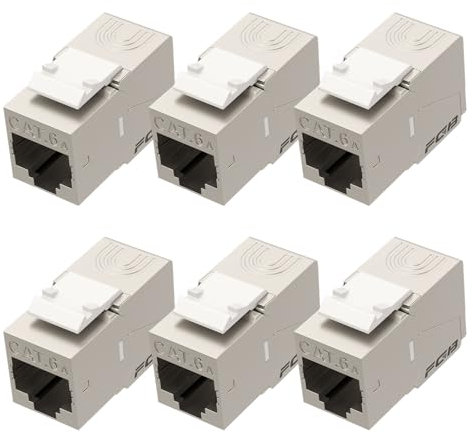 FGB Lot de 6 modules Keystone RJ45 CAT 6A 10 Gbps - Blindé - Prise réseau modulaire sans outil - Pour câble Ethernet