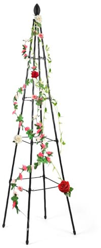 MorningRo 87 Extra Tall Garden Obelisk Trellis for Climbing Plants Outdoor Metal Obelisk Trellis Plant Trellis Support with Adjustable Heights for Climbing Vines Vegetable, Lightweight, Black