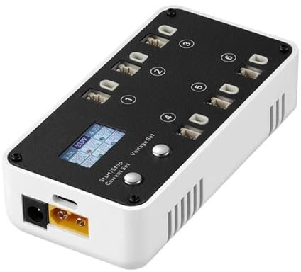 Bottone 6 Anschlüsse für 1S LiHV Akku Laden Entladen Speicherung LCD Unterstützung DC5521 TX60 für Drohnen PH2.0 Innenkühlkörper