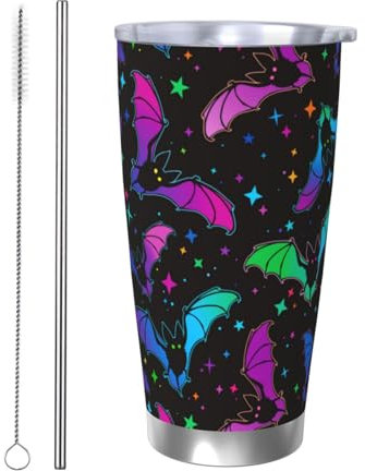 CHASOEA Bat Star Tumbler 20oz Halloween Stainless Steel Insulated Tumblers with Lid and Straw Animal Travel Coffee Mug Wine Tea Cups Water Bottle Holiday Gifts for Women