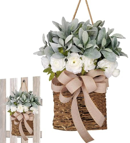 Fizepgo Wildflowers Door H-ang Basket Wreath | Artificial Door Wreath Flower Basket For Front Door | Spring And Summer Wreath For Home Decoration - Farmhouse Door Hanger Wildflower Basket Wreath