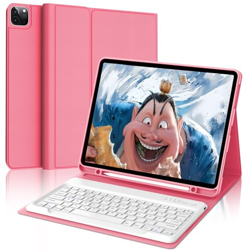 FOGARI Hülle mit Tastatur für iPad Pro 12.9 (6/5/4/3 Gen), Deutsches QWERTZ, Magnetisch Abnehmbarer Bluetooth Tastatur für iPad 12,9 Zoll, Begonia Rot