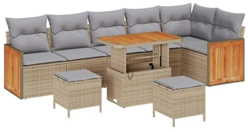 vidaXL 9-teiliges Garten-Sofa-Set mit Kissen in Beige, aus Rattan – perfekte Sitzmöbel für deinen Patio und Außenbereich. Modulares Sofa für Terrasse und Wohnlounge.
