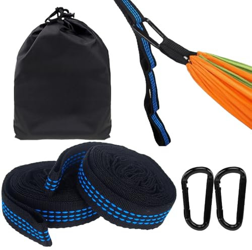 Hammock Straps, 2pcs Tree Swing Straps, Hammock with Carabiners 5+1 Ring Adjustable Outdoor Camping Tree Belt for Swing Hanging Orange(Blue)