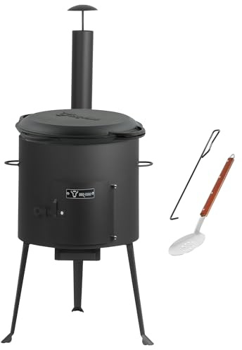 BBQ-Toro Gusseisen Kazan mit Kazan Ofen Ø 34 cm | 6,9 L Gusstopf mit Deckel, Gusseisentopf | Gulaschkessel, Feuerkessel, Outdoor Ofen | Feuer-Ofen, Eintopfofen, Feuerstelle, Außenküche, Utschak