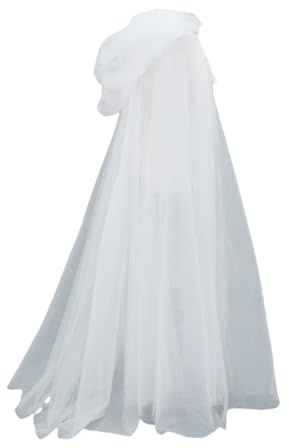 Whakano Tüll Umhang Mit Kapuze,Mittelalter Umhang 150cm,Vintage Kapuzenumhang,Langer Tüllumhang,Mantel Halloween Kostüm für Erwachsene,Hochzeit Fasching Cosplay und Partys,Weiß