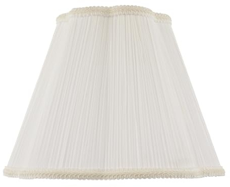 Ivory White Victorian Pleated Faux Silk 30cm Lamp Shade with Cream Embroidered Trims | Inner Fabric Lining | Scallop Edges by Happy Homewares
