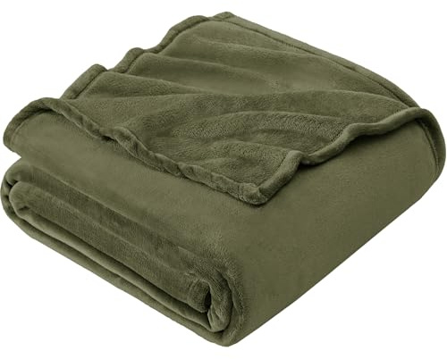 EHEYCIGA Single Fleece Throw Blanket for Sofa 130x165cm, Moss Green | Soft Fluffy Blanket for Bed, Warm Large Throws for Adults, Fit All Season