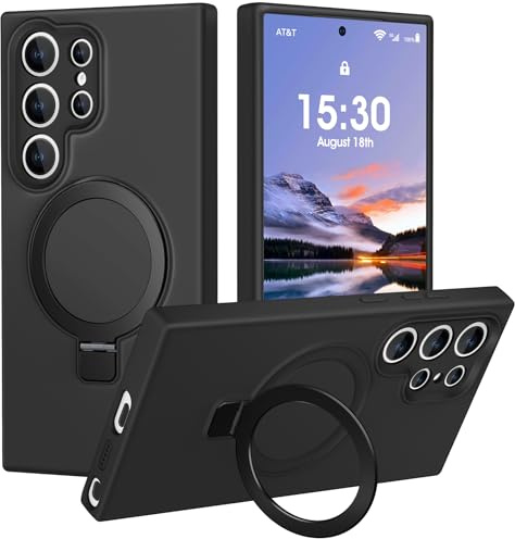 PuyaTeya Hülle für Samsung Galaxy S24 Ultra mit Magnet Ring Ständer,Schwarz | Militärschutz Stoßfest Kratzfeste, Vollständiger Kameraschutz, Mikrofaser-Innenfutter Silikon Handyhülle