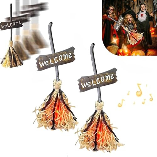 Halloween Magic Broom, Floating Witch's Broom, Animated Light up Moving Broomstick with Spooky Sounds, Magical Animated Dancing Witch Brooms for Indoor & Outdoor Porch Halloween Party Decor (1PCS)