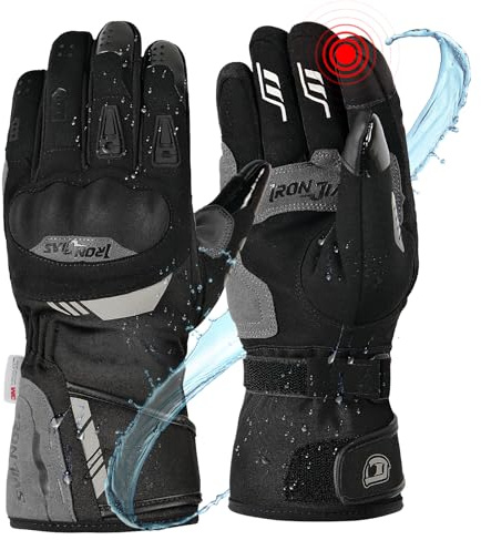 IRON JIA'S Motorradhandschuhe Winter Herren,Warm Winter MotorradHandschuhe,wasserdichte,Touchscreen winterhandschuhe mit Knöchelschutz,für Winter Outdoor Sportarten,Motorrad,Skifahren