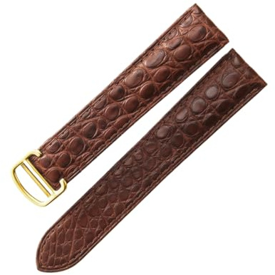 ROUREOX Uhrenarmband mit Kroko-Prägung Edelstahl Faltschließe Klassisch 18mm Echtleder Ersatzband für Cartier Tank Solo-Braun + Gold