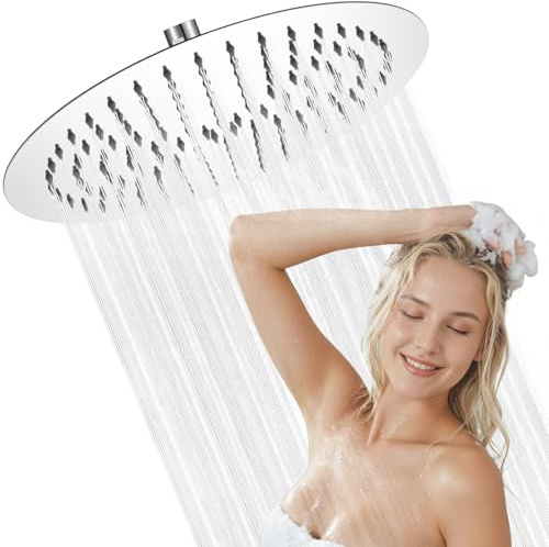 Auralum Regendusche Duschkopf 8 Zoll, Runder Regenduschkopf ⌀20 cm aus Edelstahl, 360° Verstellbare Kopfbrause mit Selbstreinigenden Düsen, Chrom