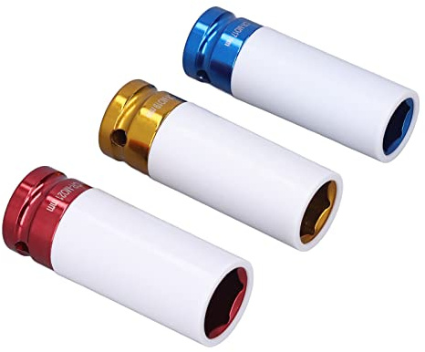 HELEVIA 3 Pièces CR-MO Jeu de Douilles D'écrou de Roue en Acier allié 17 Mm 19 Mm 21 Mm Protecteur D'écrou Protecteur D'écrou de Roue avec Boîte de Rangement Pratique Facile à