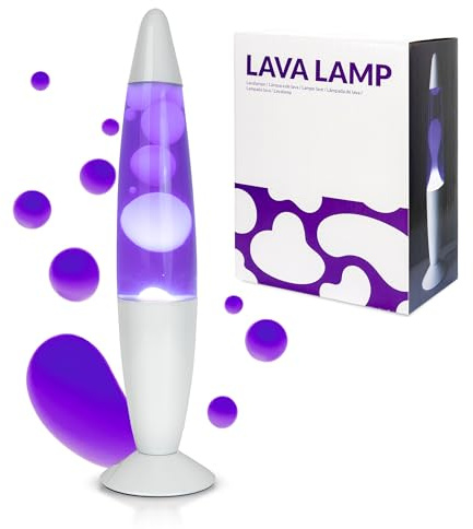 GIFTMARKET- Violette Lavalampe. Retro Tischlampe 34 x 8,5 cm mit 2 Glühbirnen. Originelles Geschenk für Jugendliche. Stylische Lampe für Nachttisch oder Wohnraum, Weiß und Violett