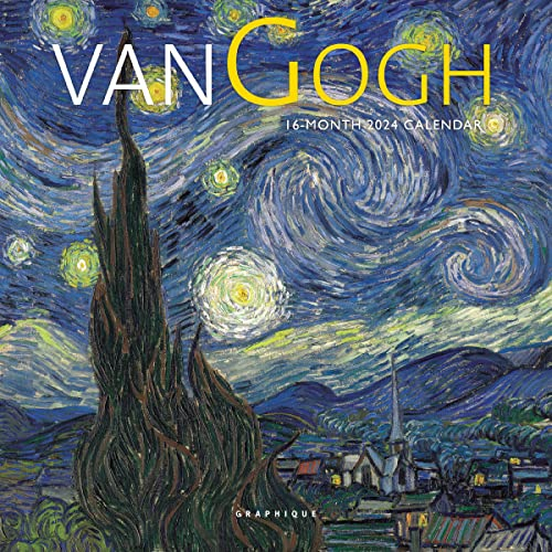 Graphique 2024 Van Gogh Mini-Wandkalender | 17,8 x 17,8 cm | dickes Papier | Heim- und Büro-Organizer | großes Monatsraster | 3 Sprachen und markierte Feiertage | 4-Monatsvorschau für 2025