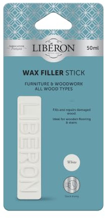 Libéron Wax Filler Stick for Finished Wood, White, 50g | Repairs cracks & holes, No heat required & no shrinkage, Intermixable colours