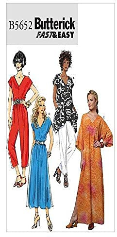 Butterick Patterns B5652 Size ZZ Large - Extra-Large - XXL Misses' Top, Dress, Caftan, Jumpsuit and Pants, Pack of 1, White