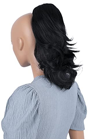 CAISHA 35cm Haarteil Helena Zopf Haarverlängerung mit Butterflyklammer Voluminös Gewellt Schwarz H88