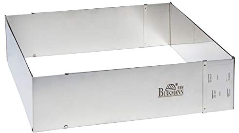 Birkmann, Easy Baking, verstellbarer Backrahmen, eckiger Tortenring, stufenlos verstellbar von 22 x 25 cm – 43 x 48 cm, extra hoher Rand: 7 cm, Edelstahl,bis 230 °C, 429307